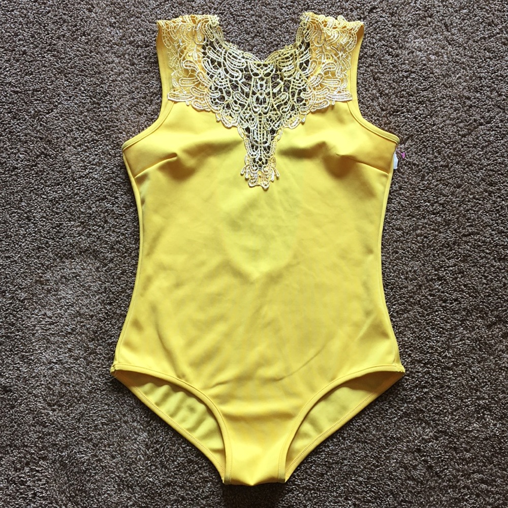 Canary yellow lace bodysuit